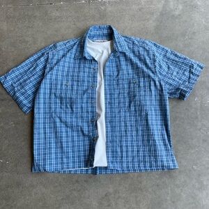 Blue Plaid Cropped Boxy Button Up Shirt